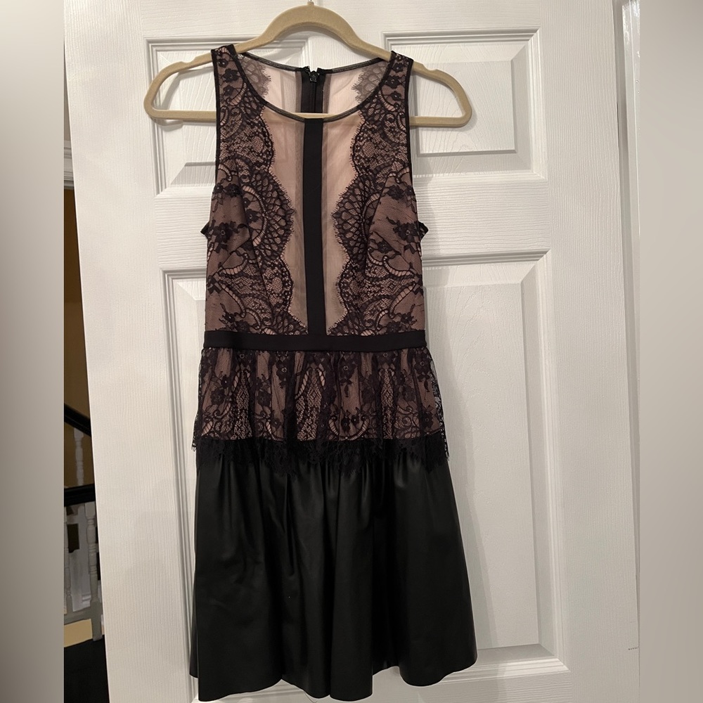 BCBGMAXAZRIA lace and leather dress